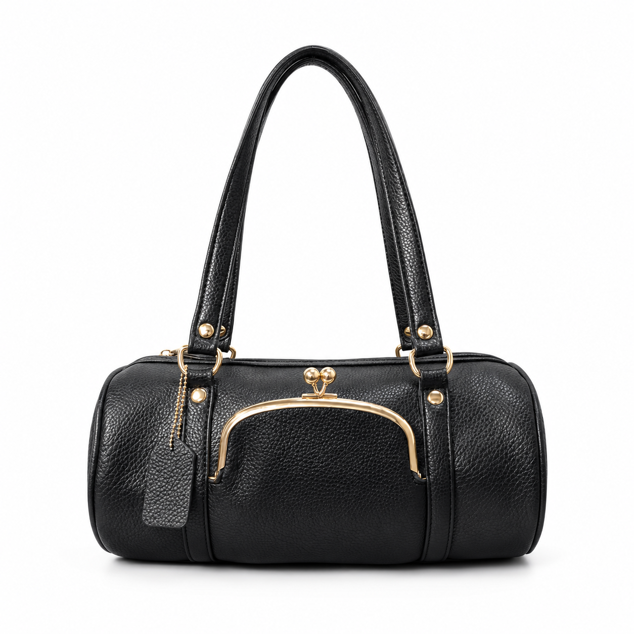 Maison LYORÉN Structured Leather Barrel Bag — Harlow front view