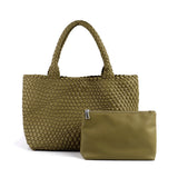 Maison LYORÉN Handwoven PU Leather Shoulder Tote | Large Women's Handbag with Inner Pouch