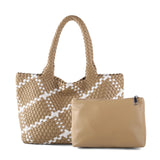 Large PU woven tote bag flat lay product shot — Maison LYORÉN