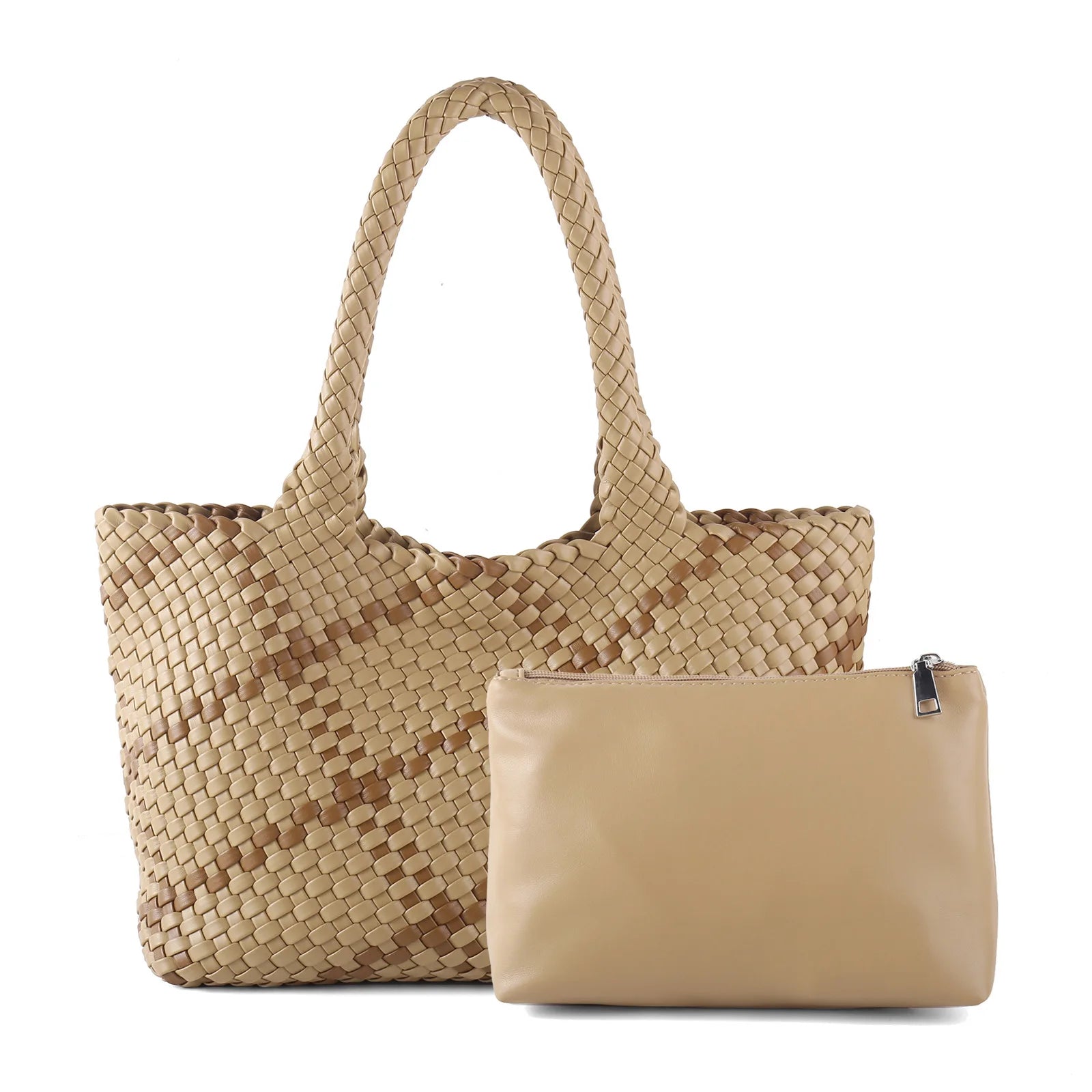 Large handwoven women's shoulder bag lifestyle — Maison LYORÉN