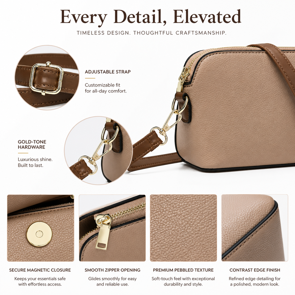 Margaux small PU leather crossbody in Kaki — Maison LYORÉN