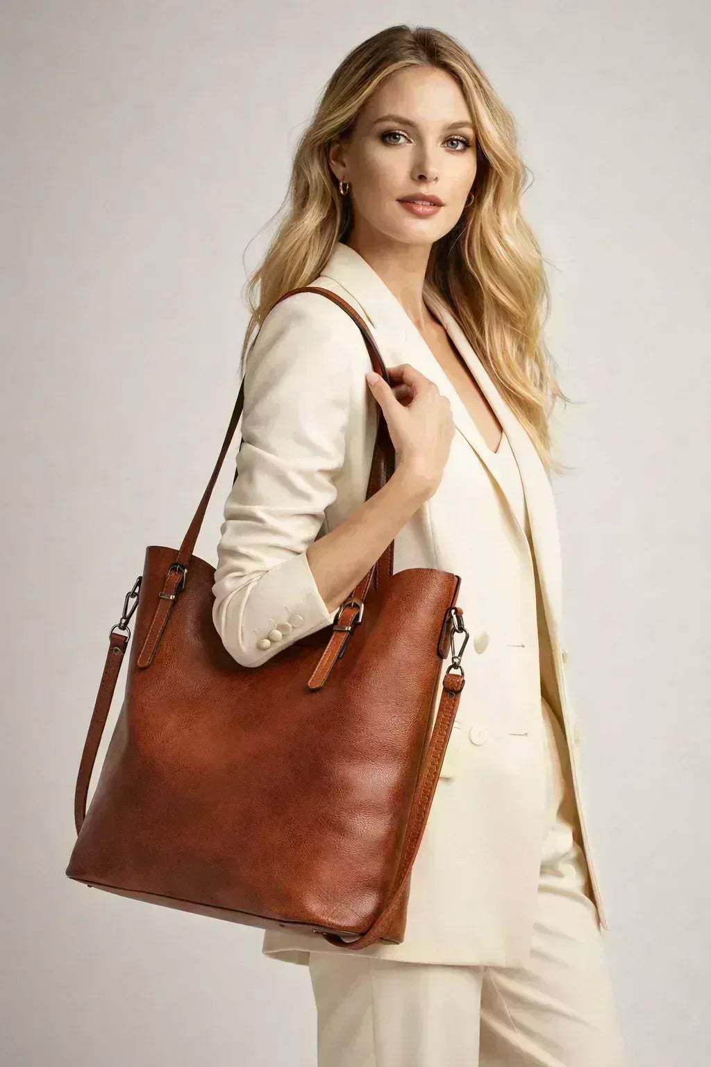 Delia Leather Tote Bag for Women – Structured Shoulder & Crossbody Handbag with Adjustable Strap - Maison LYORÉN