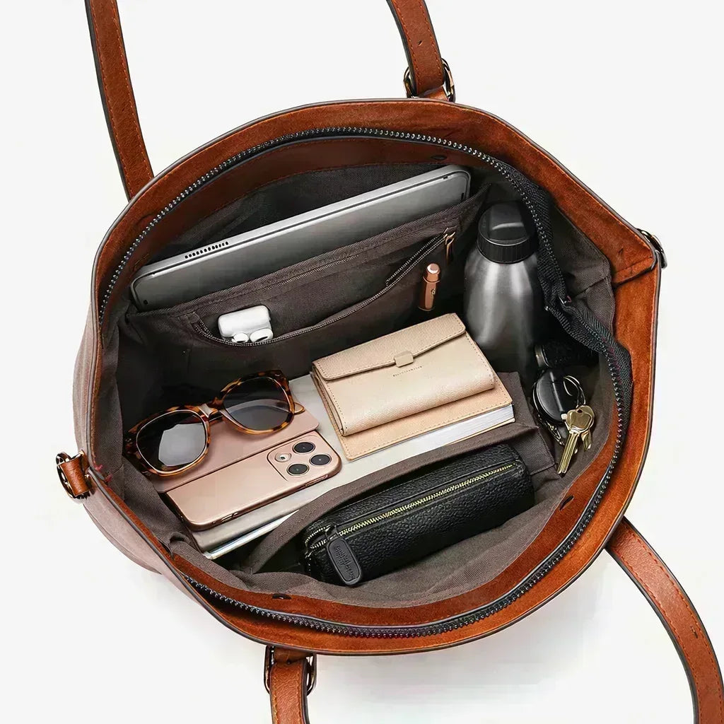 Delia Leather Tote Bag for Women – Structured Shoulder & Crossbody Handbag with Adjustable Strap - Maison LYORÉN