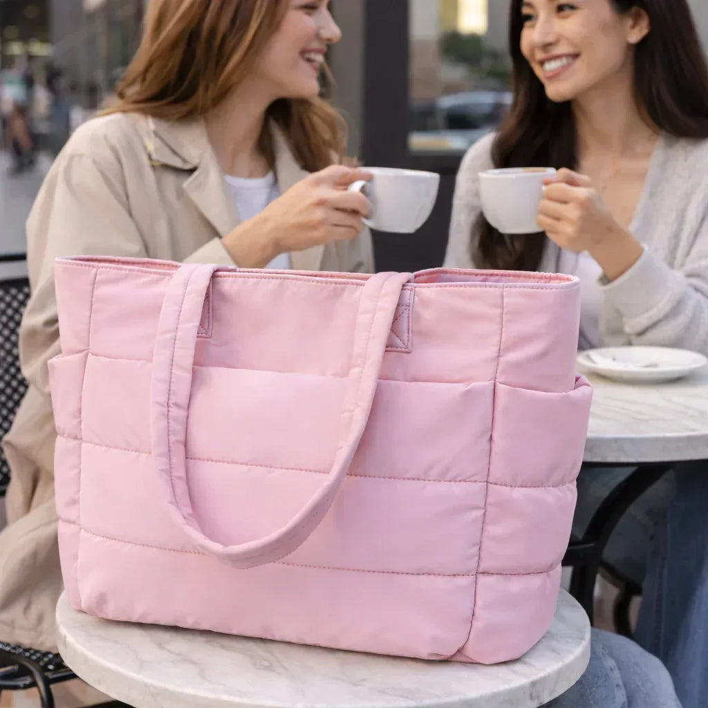 Maison Lyoren Puffer Laptop Tote Bag – Lightweight Quilted Work & Travel Bag for Women - Maison LYORÉN